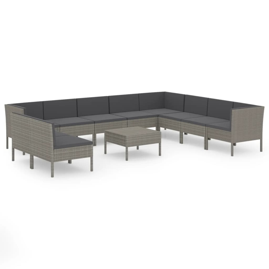 11 részes szürke polyrattan kerti ülőgarnitúra párnákkal (3094474)