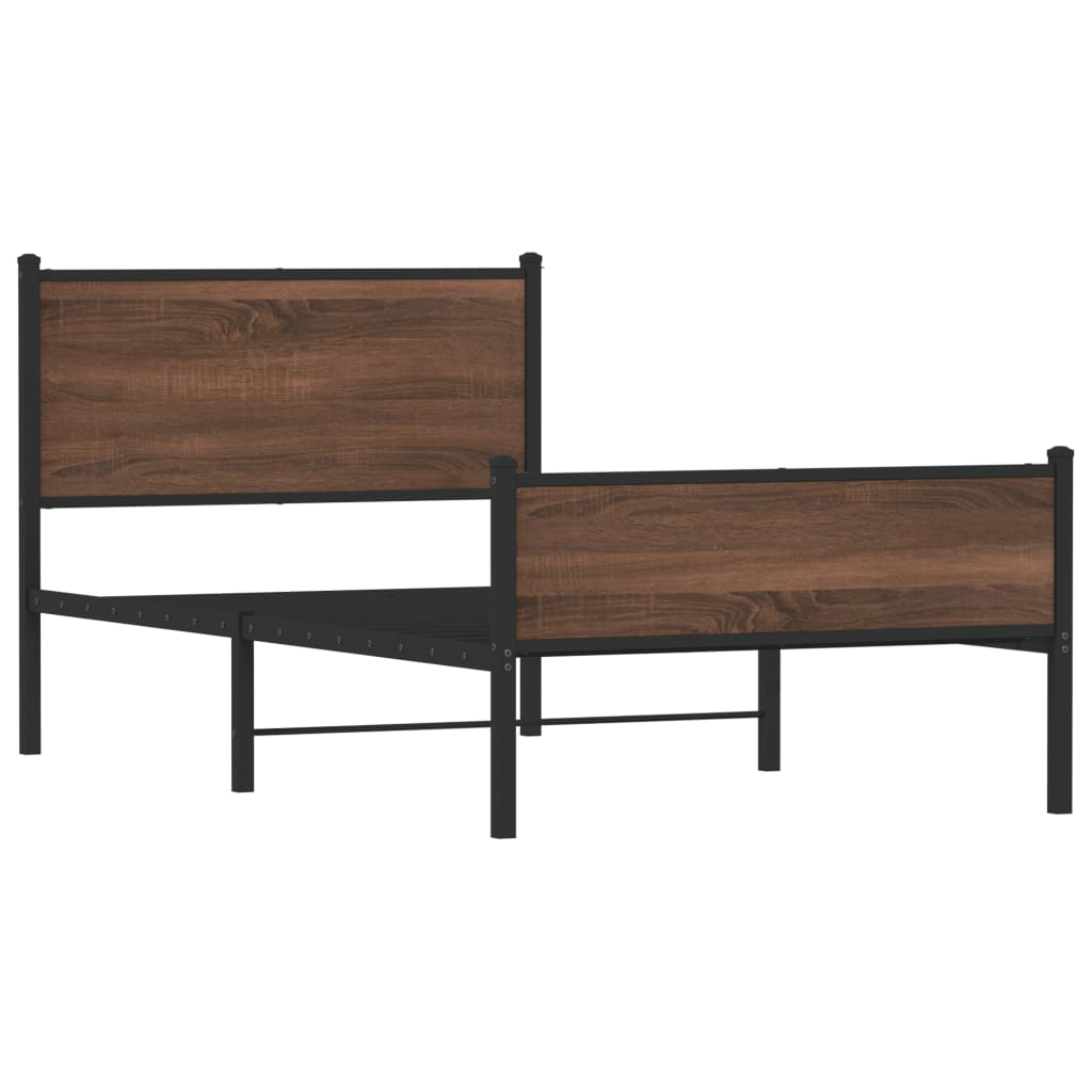 barna tölgy színű fém ágykeret fej- és lábtámlával 100 x 200 cm (4007953)