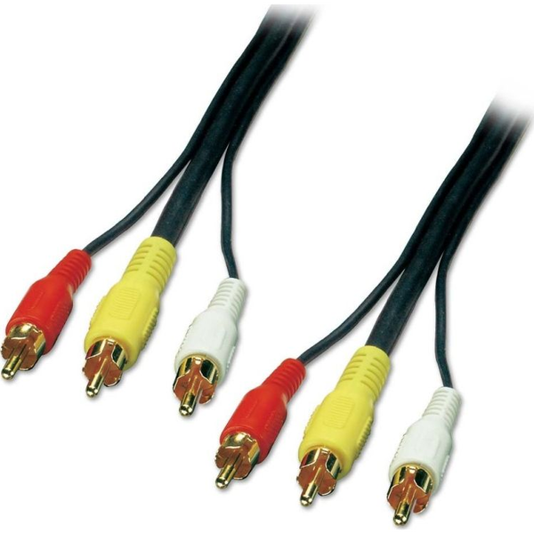 Lindy 10m AV Cable composiet videokabels 3 x RCA Zwart