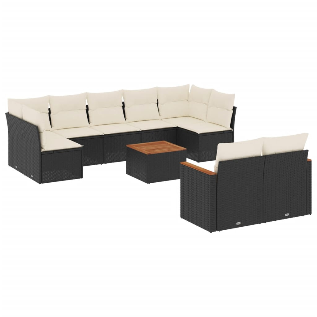 10 részes fekete polyrattan kerti ülőgarnitúra párnákkal (3258696)