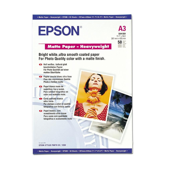 Epson Matte Paper Heavy Weight хартия за печат A3 (297x420 mm) Матова 50 страници Бяла