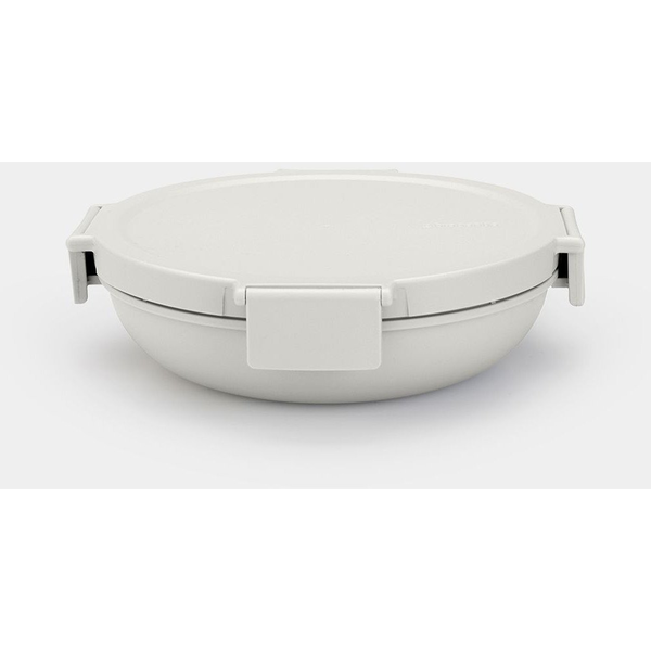 Brabantia Make & Take Lunch Bowl ételhordozó doboz, 1000 ml, szivárgás- és légmentes záródás, bepattintós (clip-on) zárómechanizmus, lapos - kerek forma, BPA mentes műanyag, világosszürke - 206184