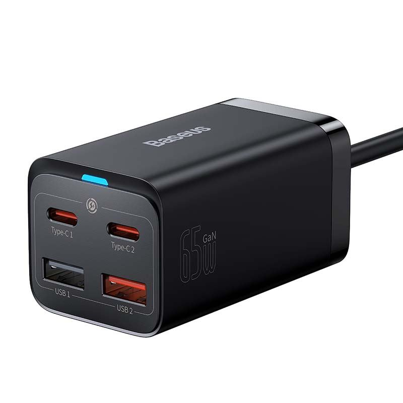 Baseus gyorstöltő GaN3 Pro, 2x USB-C, 2x USB, 65W, fekete (CCGP040101) (CCGP040101)