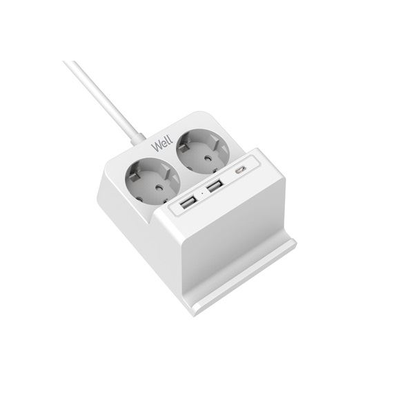 Well 2-es hálózati elosztó vezeték nélküli töltés funkcióval, 2x USB-A, 1x USB-C 2m fehér (EXTS-2S2M-PROT/USBC3W-WL) (EXTS-2S2M-PROT/USBC3W-WL)