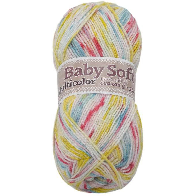 Baby soft multicolor 100 g - 606 fehér, sárga, türkiz, rózsaszín (6860)