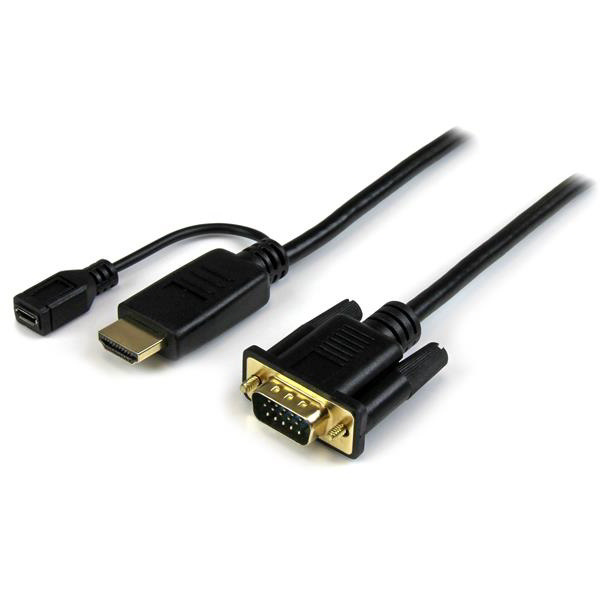 StarTech.com HD2VGAMM3 адаптер за видео кабел 0,9 м VGA (D-Sub) HDMI + Micro USB Черен
