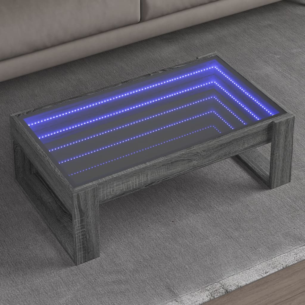 szürke sonoma végtelen hatású LED-es dohányzóasztal 90x53x30 cm (847642)