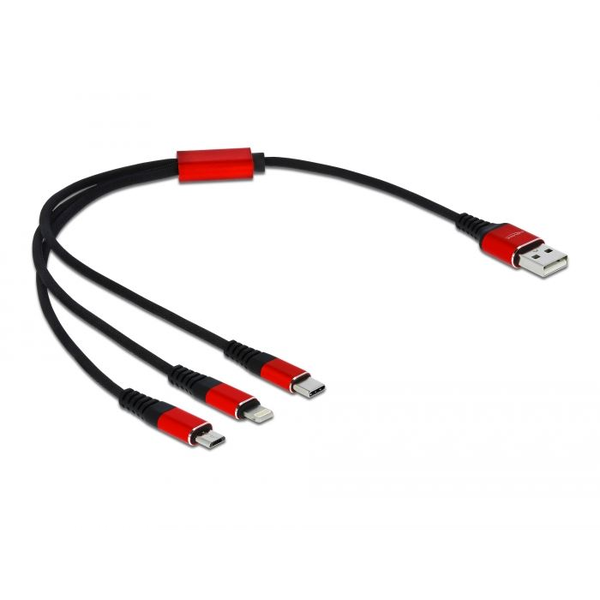 Delock 3az1-ben Lightning-, Micro USB- és USB Type-C töltőkábel 30cm (85891)