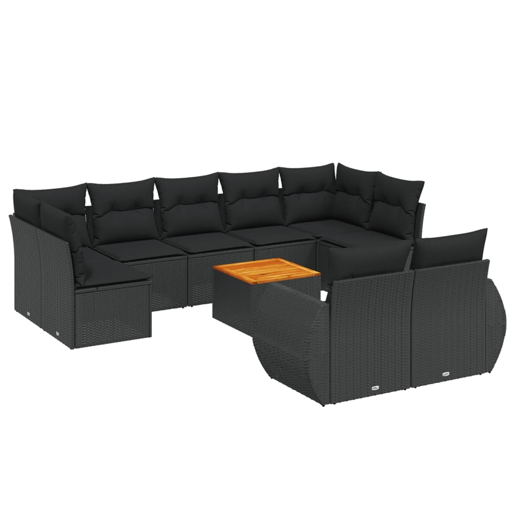 10 részes fekete polyrattan kerti ülőgarnitúra párnákkal (3225152)