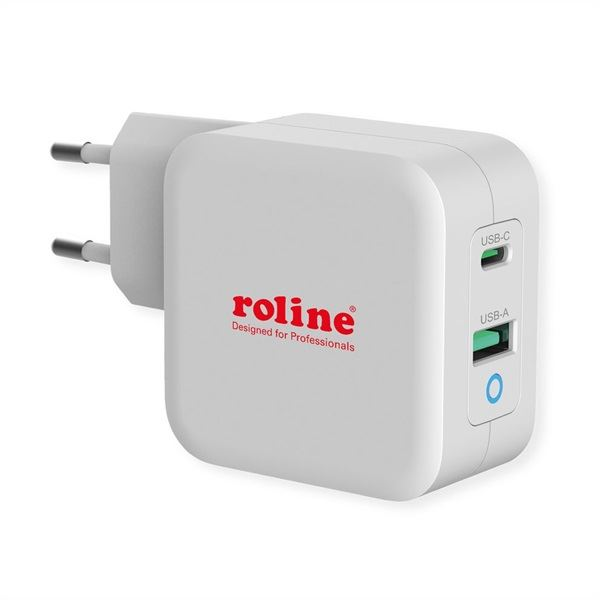 Roline 1x USB3.0 Type-A + 1x USB Type-C fali töltő 65W fehér (19.11.1041-10) (19.11.1041-10)