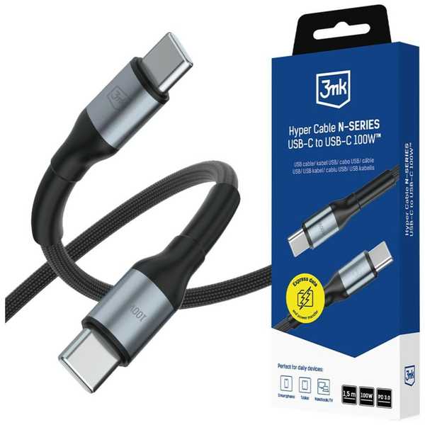 3MK USB Type C Összekötő Fekete 1.5m