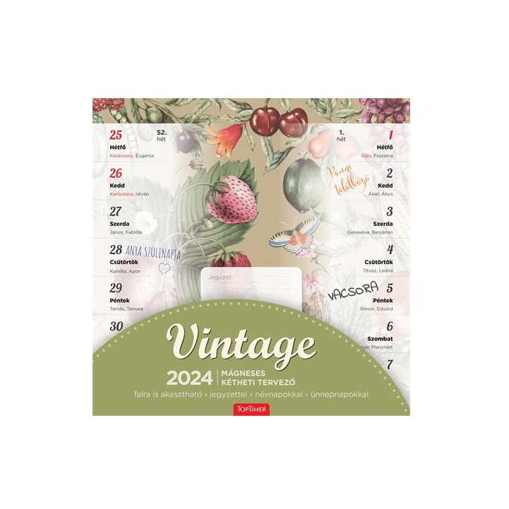 Toptimer Családi tervező 220 x 220mm 2024 Falinaptár - Vintage (24T9000-04A)
