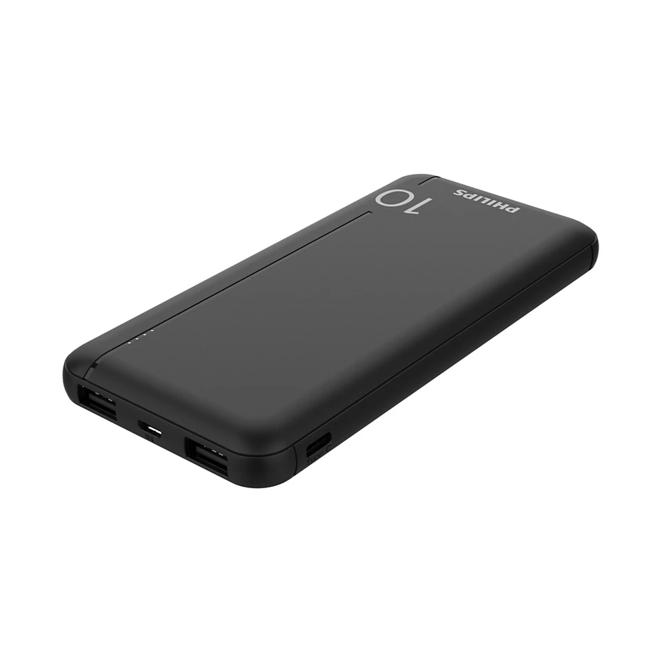 Philips DLP1810NB/62 Powerbank USB-A + Micro USB / 10000mAh 10W - Fekete (PHIL-DLP1810NB/62)