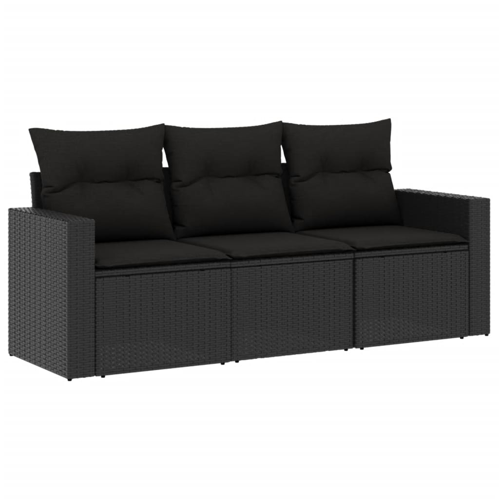 3 részes fekete polyrattan kerti ülőgarnitúra párnával (3218645)