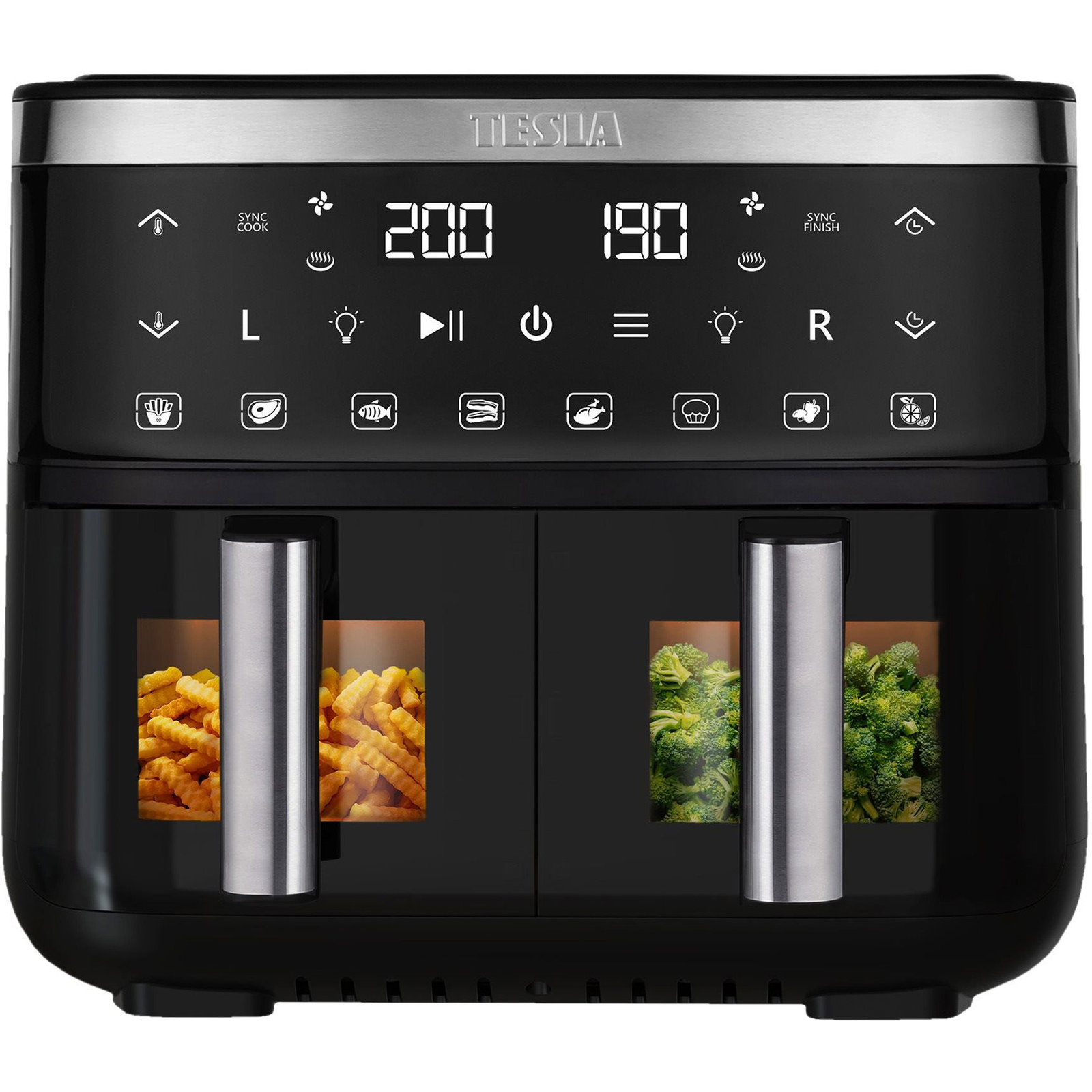 TESLA AirCook DualZone Q450 XXL forrólevegős fritőz 2850W (8595689803285)