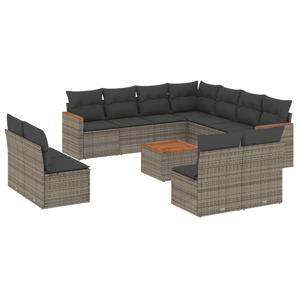 12 részes szürke polyrattan kerti ülőgarnitúra párnákkal (3258497)