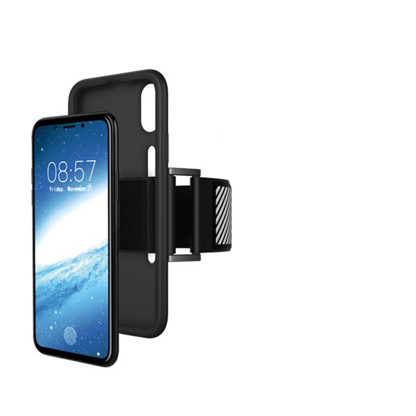 Szilikon telefonvédő (karpánt, sportoláshoz, fényvisszaverő csík) FEKETE [Apple iPhone XS 5.8] (5996457725007)