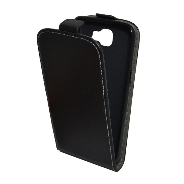 Tok álló, bőr hatású (FLIP, lefelé nyíló, szilikon tartó) FEKETE [LG K4 (K120e)] (5996457633333)