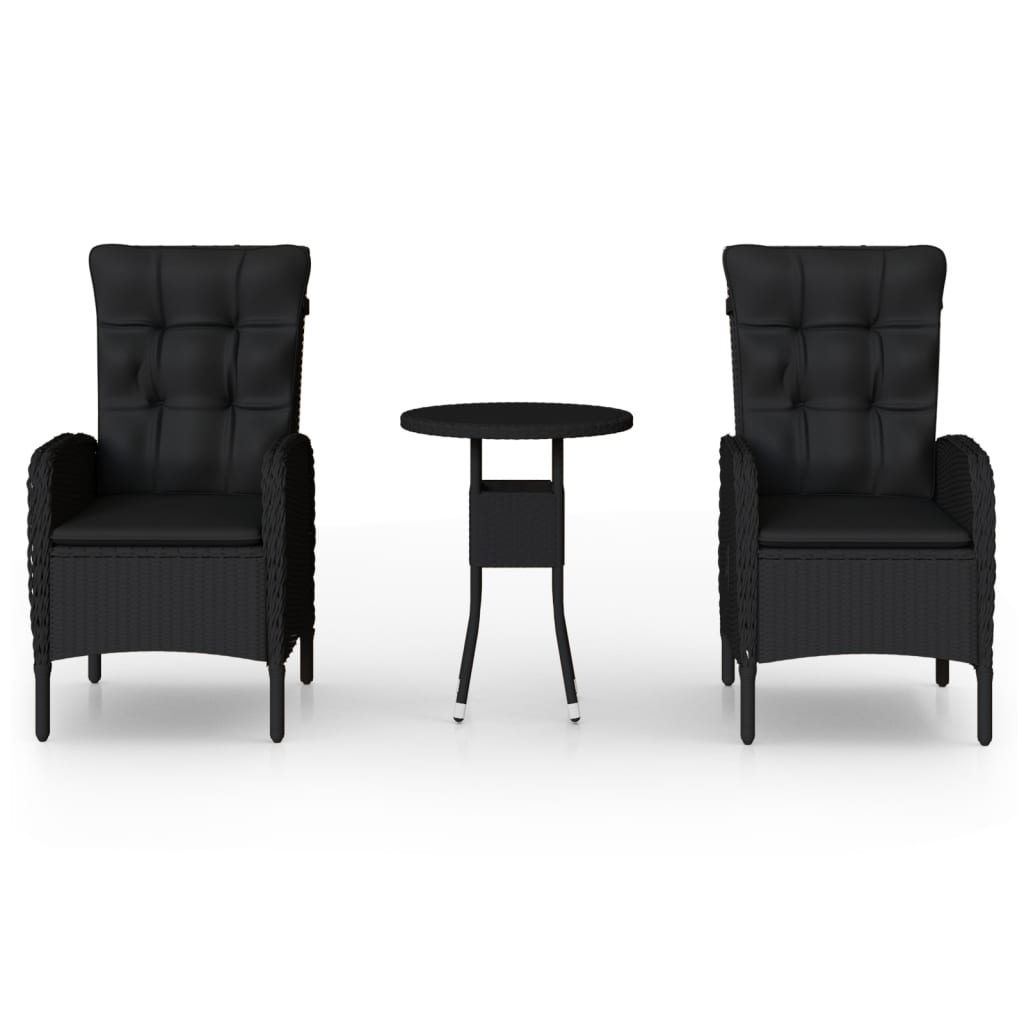 3 részes fekete polyrattan kerti étkezőgarnitúra párnákkal (3058544)