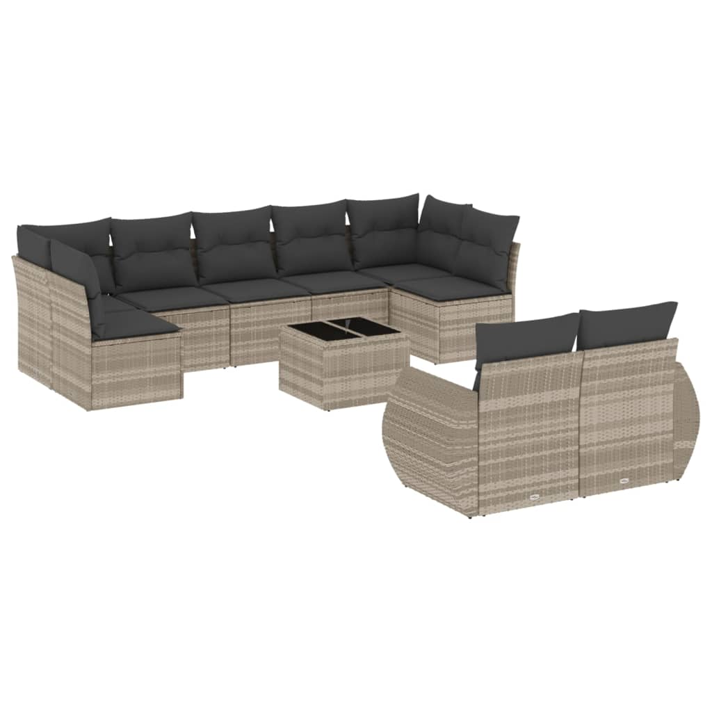 10 részes világosszürke polyrattan kerti ülőgarnitúra párnákkal (3254169)