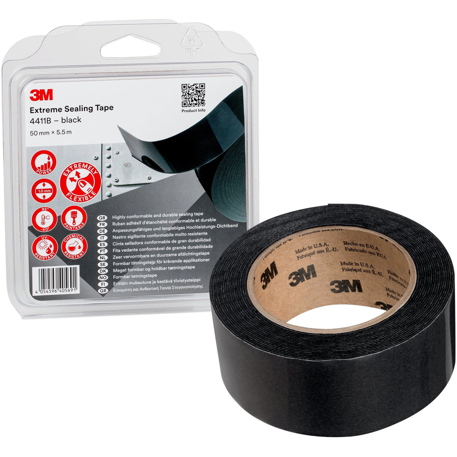 3M Extreme tömítőszalag 4411B, fekete, 50 mm x 5,5 m, buborékcsomagolásban (F8207)