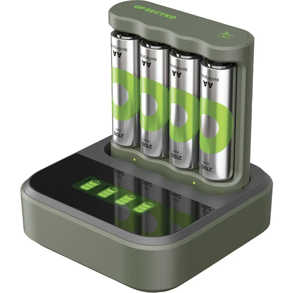 GP ReCyko B441 LCD Modell AA/AAA NiMH Akkumulátor töltő + 4db elem (4x AA - 2100mAh) (GPRCKCHB441D419)