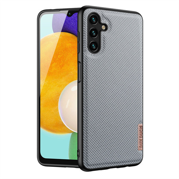 Samsung Galaxy A13 5G SM-A136U, Műanyag hátlap védőtok + szilikon keret, fényvisszaverő szövet hátlap, rács minta, Dux Ducis Fino, kék (117296)