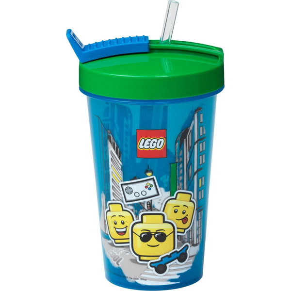 LEGO Coppenhagen 500ml Műanyag gyerek pohár szívószállal - Iconic fiú mintás