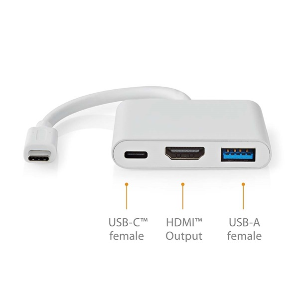 Nedis CCGB64770WT01 USB-C multiport adapter, USB C dugó - HDMI/ USB-A / USB-C aljzat, 5 Gbps (CCGB64770WT01)