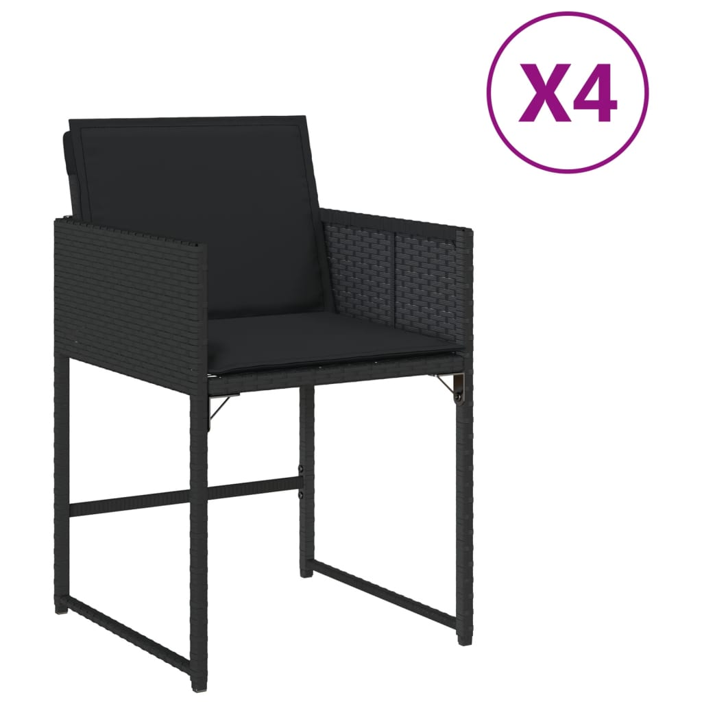 4 db fekete polyrattan kerti szék párnával (4007476)