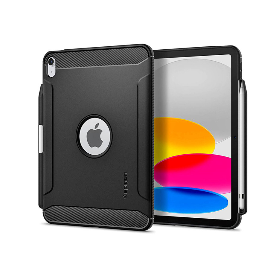 Apple iPad 10.9 (2022) ütésálló hátlap Apple Pencil tartóval - Spigen Rugged Armor - fekete (SP0231)