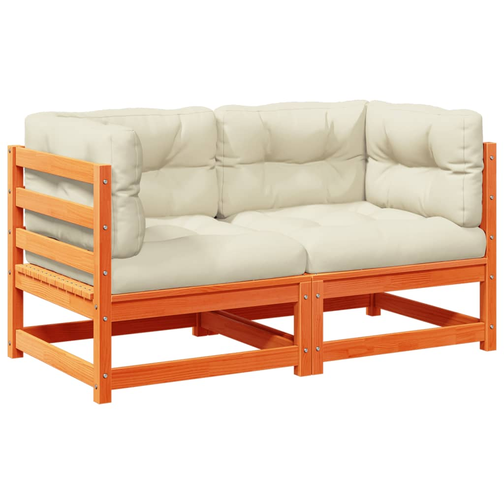 2 részes viaszbarna tömör fenyőfa kerti ülőgarnitúra párnákkal (3295827)