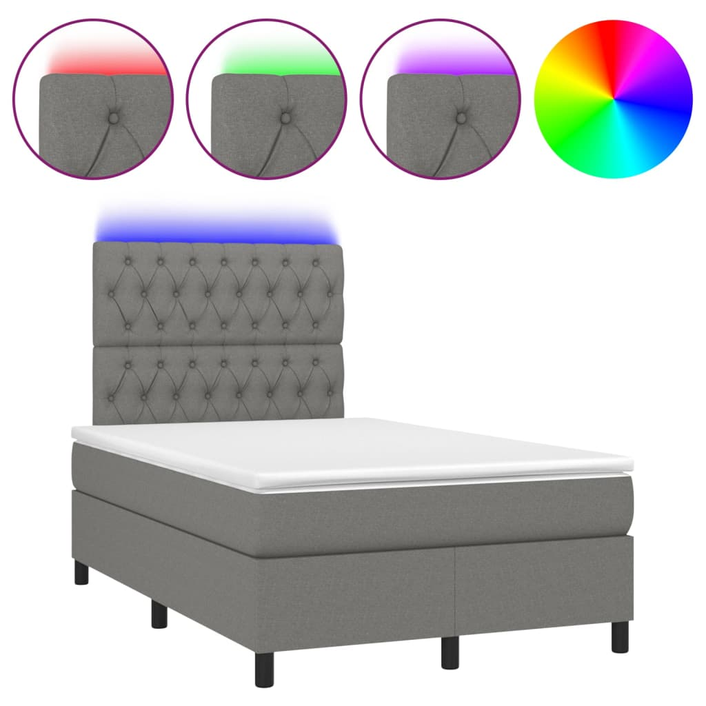 sötétszürke szövet rugós és LED-es ágy matraccal 120 x 200 cm (3135102)
