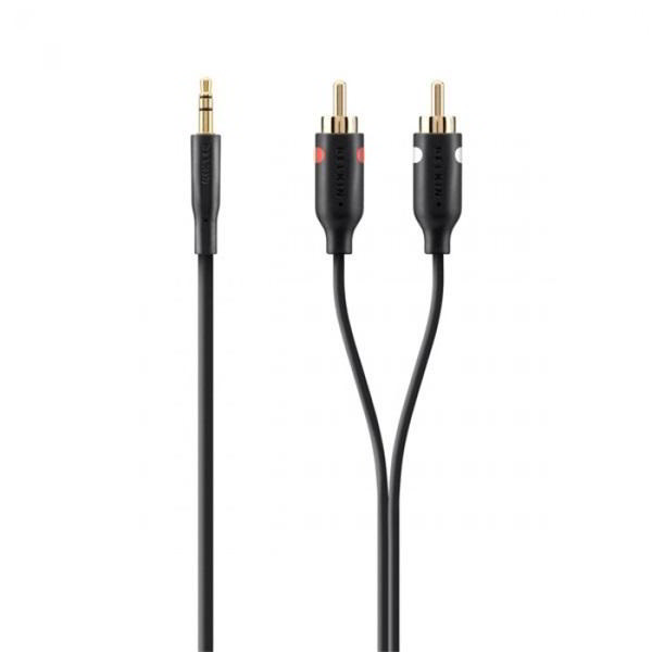 Belkin Portable JACK - RCA kábel 2m (3.5mm jack apa - 2xRCA apa) - Fekete