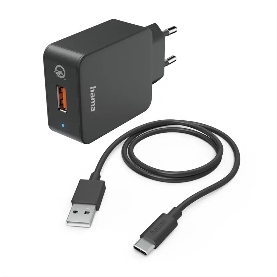 Hama USB-A hálózati töltő 1,5m USB-A - USB-C kábellel fekete (201625) (hama201625)