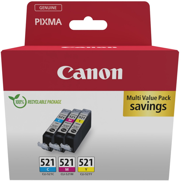 Canon CLI-521, pachet multipack de 3 cartușe de cerneală: cyan, magenta, galben