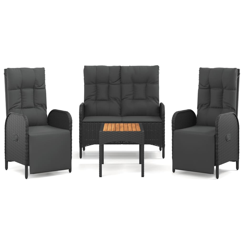 4 részes fekete polyrattan kerti étkezőszett párnákkal (3185086)