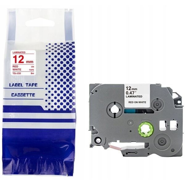 Taśma BROTHER TZe-232 12mm x 8m czerwony na białym zamiennik