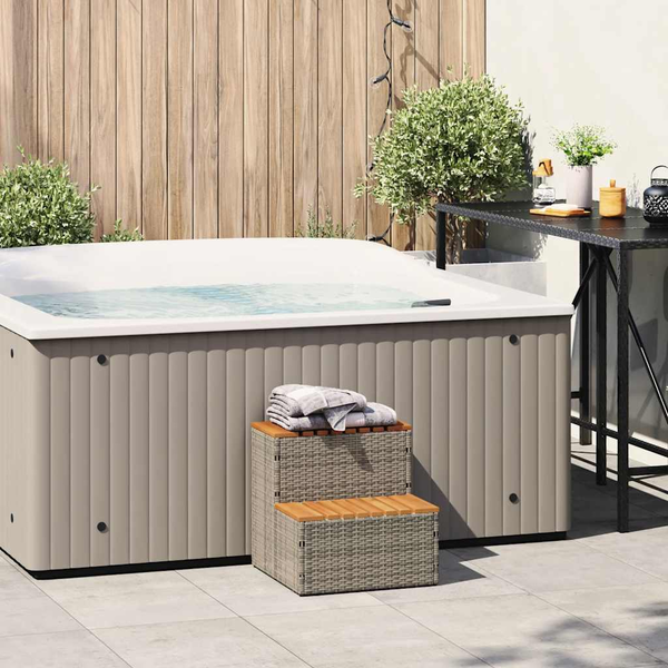 pezsgőfürdő lépcső szürke 50x50x50,5cm polyrattan és akácfa