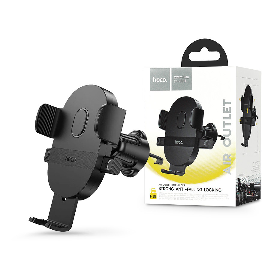 HOCO univerzális szellőzőrácsba illeszthető autós tartó 4,5-7'' méretű készülékekhez - HOCO H18 Mighty Air Vent Car Holder - fekete (HC601573)