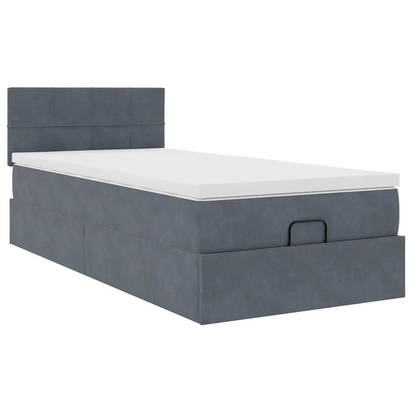Cadru de pat otoman cu saltea catifea gri închis 90x200cm