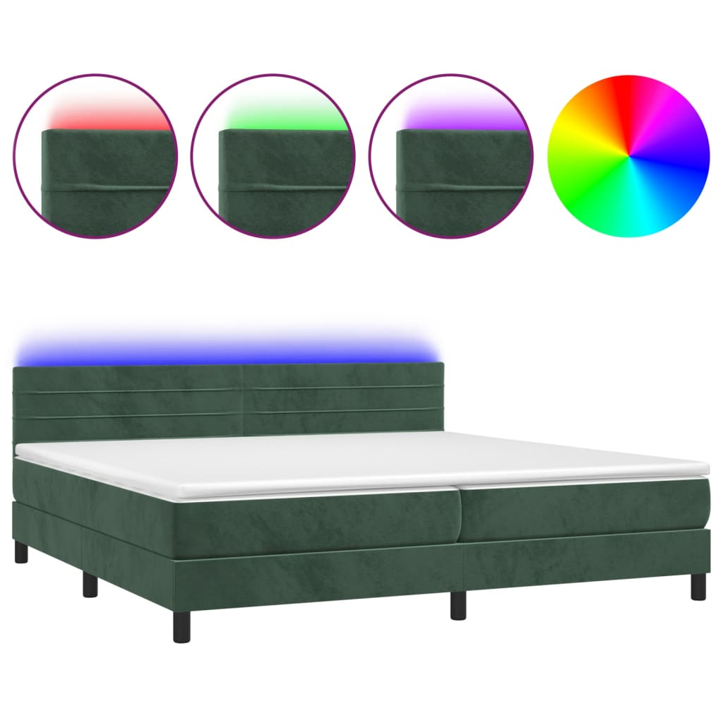 sötétzöld bársony rugós és LED-es ágy matraccal 200x200 cm (3134486)