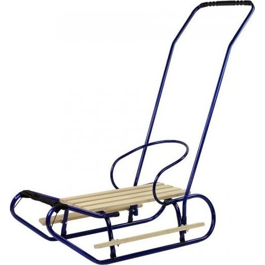 Fém Szánkó Tolórúddal Strap Háttámlával Kék