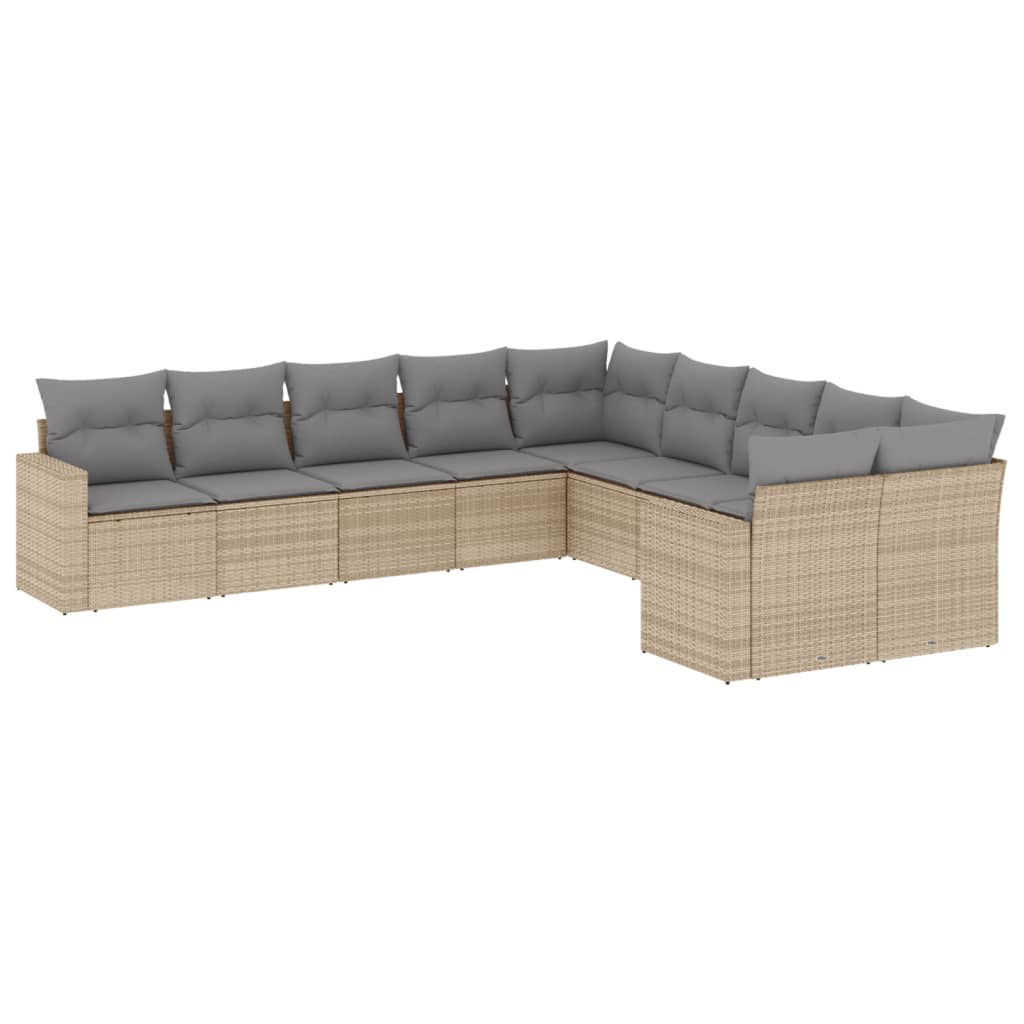 10 részes bézs polyrattan kerti ülőgarnitúra párnával (3219499)