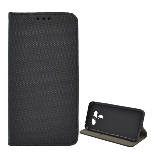 Tok álló, bőr hatású (FLIP, oldalra nyíló, asztali tartó funkció, rombusz minta) FEKETE [LG K50 (LMX520)] (5996457897629)