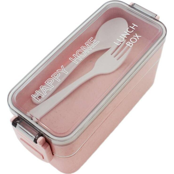 Prenosna lunch box posoda za hrano 750ML + pribor roza