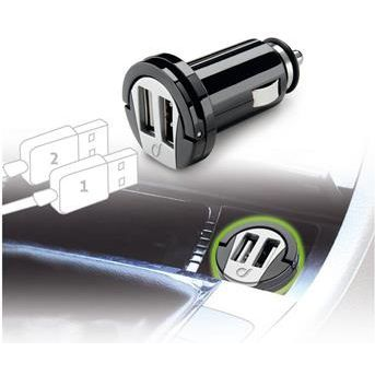 Cellularline Dual car charger, 2xUSB, 2A, black (CMICROCBRUSBDUAL2A)