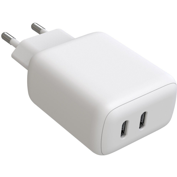 Techly IPW-USB-2C35W oplader til mobil enhed Laptop, Smartphone, Tablet Hvid Vekselstrøm Hurtig opladning Indendørs