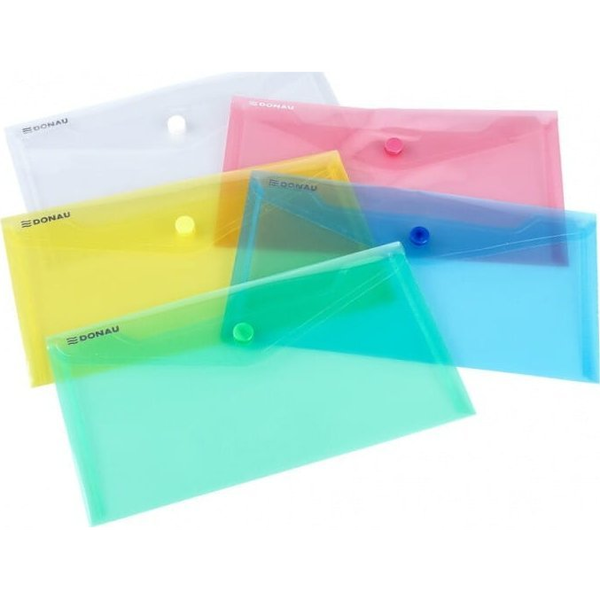 Teczka kopertowa, PP, DL, 126 x 225 x 0,18 mm, na zatrzask, display, mix kolorów