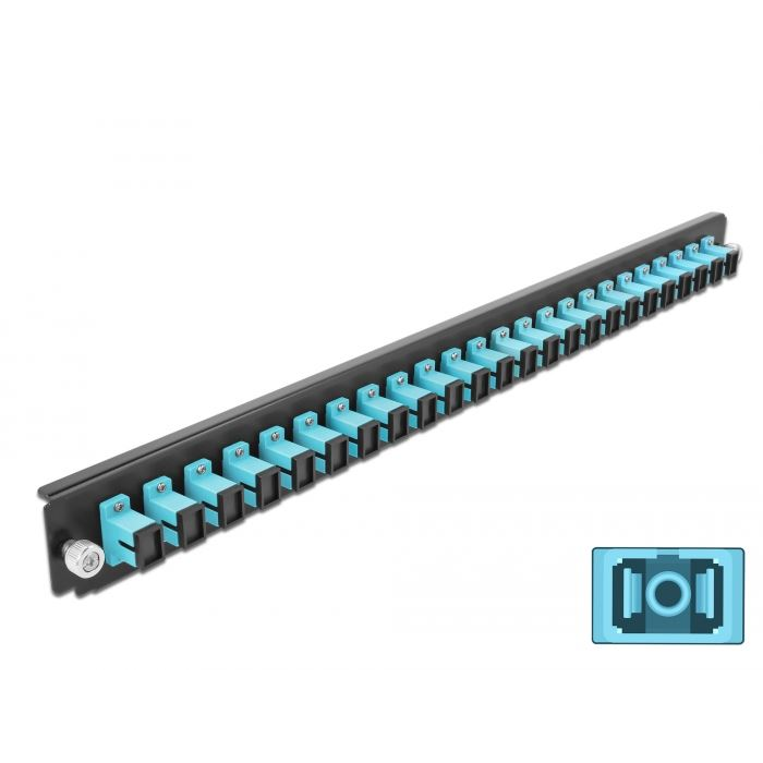 Delock 19” kötő doboz első panele 24 porttal SC Simplex fekete-vízkék (43354) (delock43354)